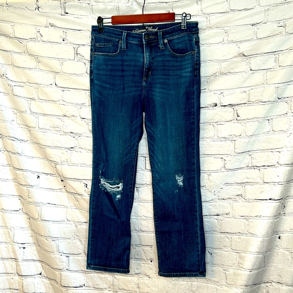 Universal Threads Distressed Straight Leg Blue Jeans Size 10 Excellent Condition